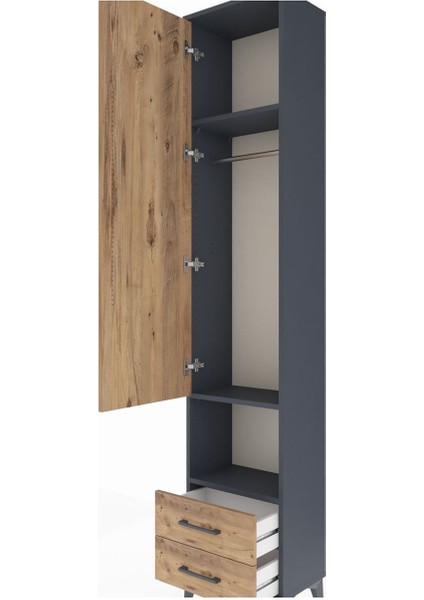 Arges Dolap 3 Raflı 2 Çekmeceli Tek Askılı 44X30X221 Antrasit-Çam indirimleri