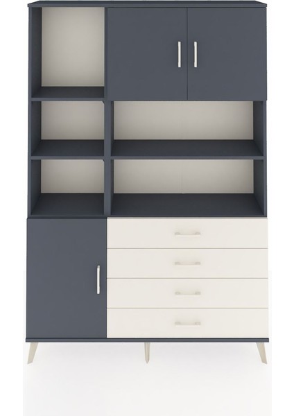 Arges Dolap 8 Raflı 4 Çekmeceli 3 Kapaklı 132X30X195 Antrasit-Antrasit/aytaşı