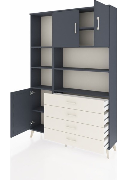 Arges Dolap 8 Raflı 4 Çekmeceli 3 Kapaklı 132X30X195 Antrasit-Antrasit/aytaşı modelleri