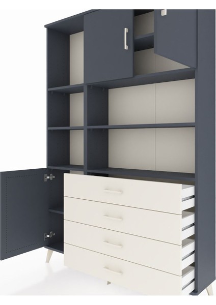 Arges Dolap 8 Raflı 4 Çekmeceli 3 Kapaklı 132X30X195 Antrasit-Antrasit/aytaşı fırsatları