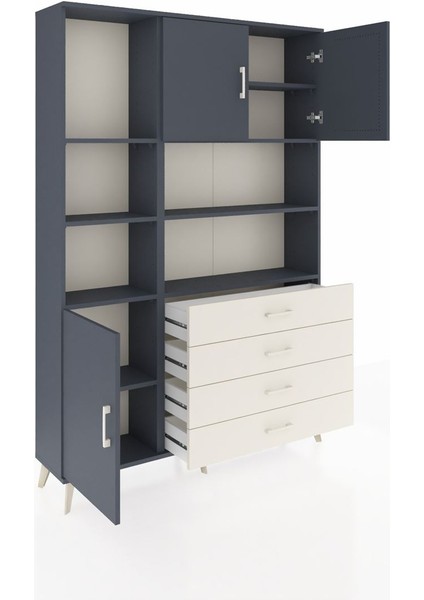 Arges Dolap 8 Raflı 4 Çekmeceli 3 Kapaklı 132X30X195 Antrasit-Antrasit/aytaşı indirimleri