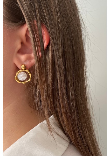 Paslanmaz Çelik Dalgalı Çerçeveli Inci Küpe fiyatları