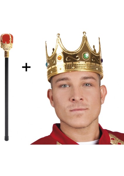 Altın Kral Tacı ve Kırmızı Topuzlu Asası Seti fiyatları