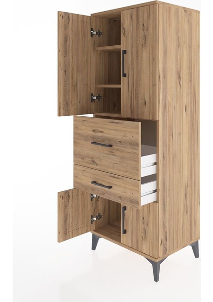 Hyperion Dolap 3 Raflı 2 Çekmeceli 4 Kapaklı 60X44X163 Çam-Çam fırsatları
