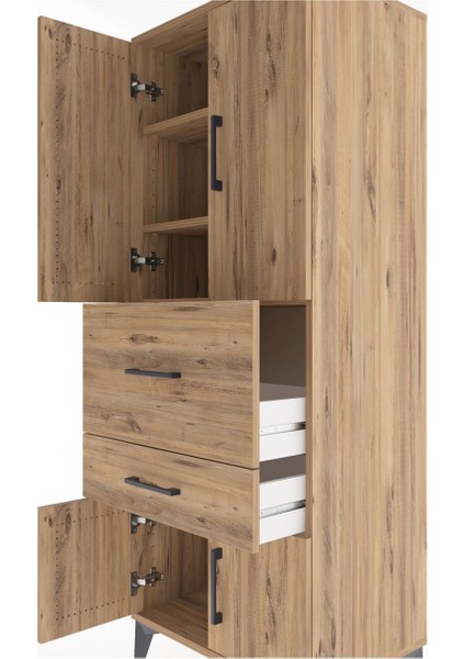 Hyperion Dolap 3 Raflı 2 Çekmeceli 4 Kapaklı 60X44X163 Çam-Çam indirimleri