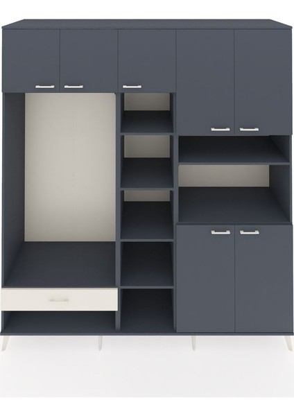 Kronos Dolap 11 Raflı Tek Çekmeceli 7 Kapaklı 220X59X243 Antrasit-Antrasit/aytaşı