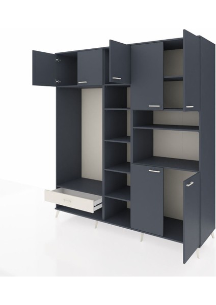 Kronos Dolap 11 Raflı Tek Çekmeceli 7 Kapaklı 220X59X243 Antrasit-Antrasit/aytaşı modelleri