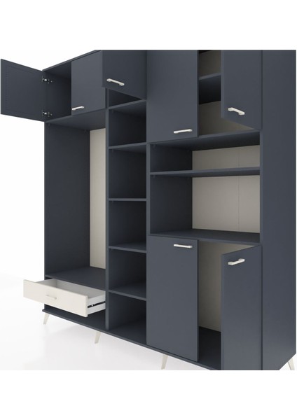 Kronos Dolap 11 Raflı Tek Çekmeceli 7 Kapaklı 220X59X243 Antrasit-Antrasit/aytaşı fırsatları