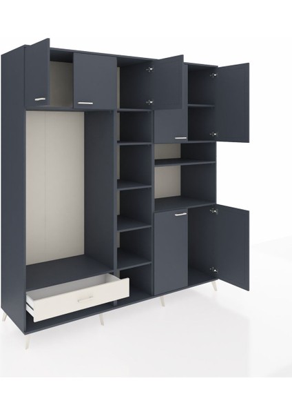 Kronos Dolap 11 Raflı Tek Çekmeceli 7 Kapaklı 220X59X243 Antrasit-Antrasit/aytaşı indirimleri
