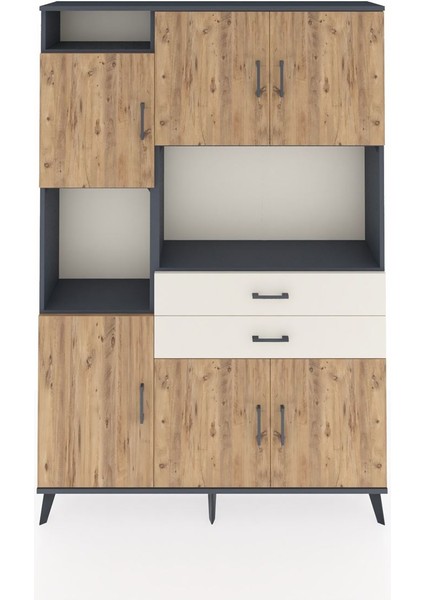 Arges Dolap 8 Raflı 2 Çekmeceli 6 Kapaklı 132X30X195 Antrasit-Çam/aytaşı