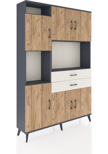 Arges Dolap 8 Raflı 2 Çekmeceli 6 Kapaklı 132X30X195 Antrasit-Çam/aytaşı fiyatları