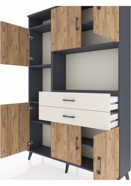 Arges Dolap 8 Raflı 2 Çekmeceli 6 Kapaklı 132X30X195 Antrasit-Çam/aytaşı fırsatları