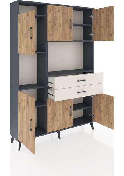 Arges Dolap 8 Raflı 2 Çekmeceli 6 Kapaklı 132X30X195 Antrasit-Çam/aytaşı indirimleri
