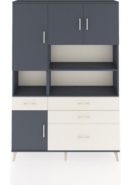 Arges Dolap 9 Raflı 4 Çekmeceli 4 Kapaklı 132X30X195 Antrasit-Antrasit/aytaşı