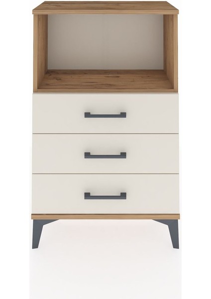Arges Komodin Tek Raflı 3 Çekmeceli 60X30X96 Çam-Aytaşı