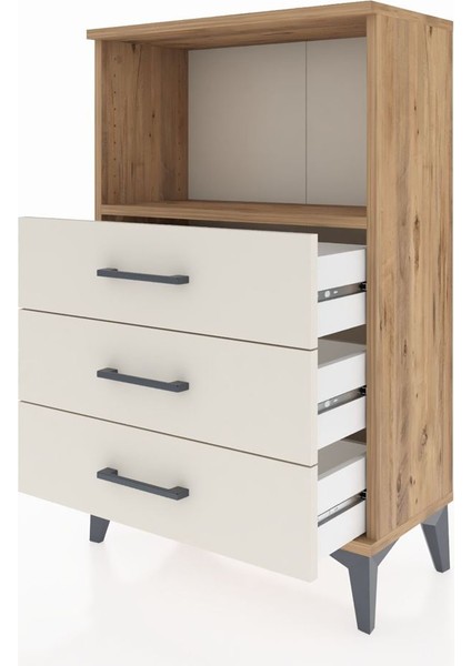 Arges Komodin Tek Raflı 3 Çekmeceli 60X30X96 Çam-Aytaşı fırsatları