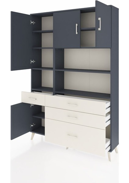 Arges Dolap 9 Raflı 4 Çekmeceli 4 Kapaklı 132X30X195 Antrasit-Antrasit/aytaşı modelleri