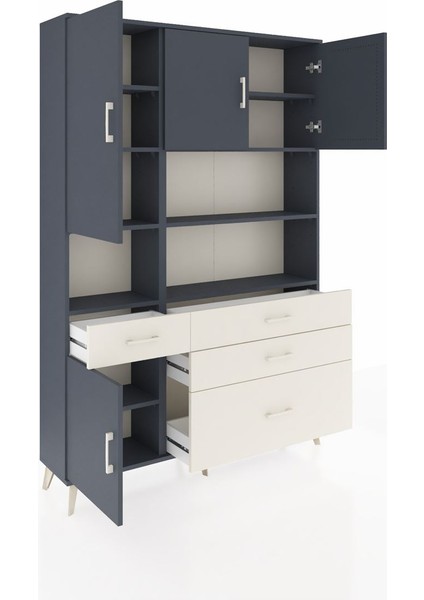 Arges Dolap 9 Raflı 4 Çekmeceli 4 Kapaklı 132X30X195 Antrasit-Antrasit/aytaşı indirimleri