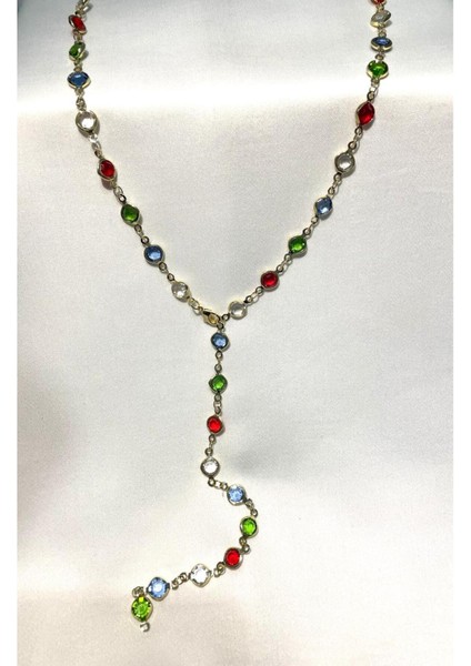 Zirkon Renkli Taşlı Çelik Y Kolye