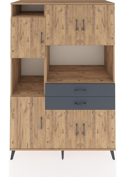 Kronos Dolap 8 Raflı 2 Çekmeceli 6 Kapaklı 132X59X195 Çam-Çam/antrasit