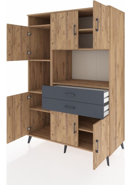 Kronos Dolap 8 Raflı 2 Çekmeceli 6 Kapaklı 132X59X195 Çam-Çam/antrasit modelleri