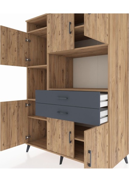 Kronos Dolap 8 Raflı 2 Çekmeceli 6 Kapaklı 132X59X195 Çam-Çam/antrasit fırsatları