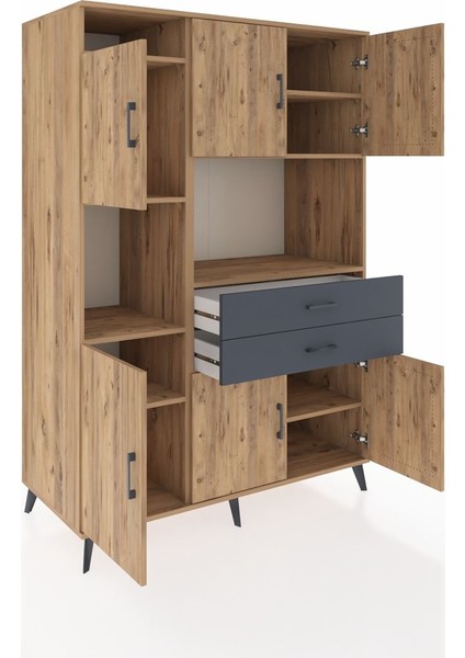 Kronos Dolap 8 Raflı 2 Çekmeceli 6 Kapaklı 132X59X195 Çam-Çam/antrasit indirimleri