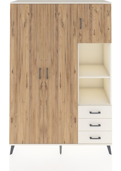 Hyperion Dolap 5 Raflı 3 Çekmeceli Tek Askılı 132X44X195 Aytaşı-Çam/aytaşı