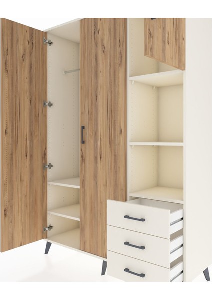 Hyperion Dolap 5 Raflı 3 Çekmeceli Tek Askılı 132X44X195 Aytaşı-Çam/aytaşı fırsatları
