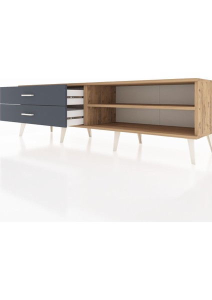 Hyperion Tv Ünitesi Tek Raflı 2 Çekmeceli 176X44X51 Çam-Çam/antrasit fırsatları