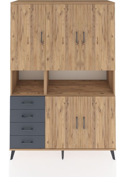 Hyperion Dolap 7 Raflı 4 Çekmeceli 5 Kapaklı 132X44X195 Çam-Çam/antrasit