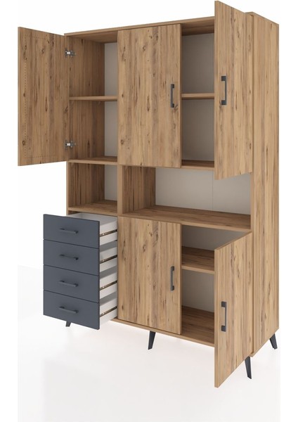 Hyperion Dolap 7 Raflı 4 Çekmeceli 5 Kapaklı 132X44X195 Çam-Çam/antrasit modelleri