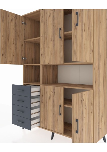 Hyperion Dolap 7 Raflı 4 Çekmeceli 5 Kapaklı 132X44X195 Çam-Çam/antrasit fırsatları