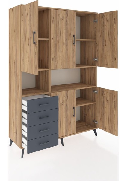 Hyperion Dolap 7 Raflı 4 Çekmeceli 5 Kapaklı 132X44X195 Çam-Çam/antrasit indirimleri
