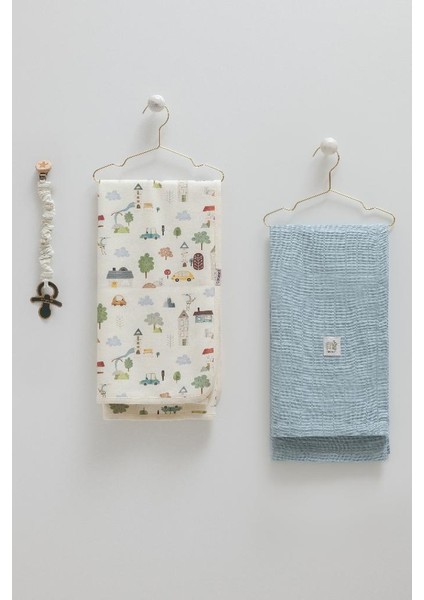 l 3’lü Bebek Seti %100 Pamuk 80-90CM 1 Müslin Battaniye + 1 Penye Battaniye + Emzik Askısı Hediyelik Mint CRML.MNT.BTE2205