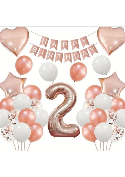 Yaş Günü Rose Gold - Doğum Günü Partisi Yıldız Kalp Krom Balon Seti
