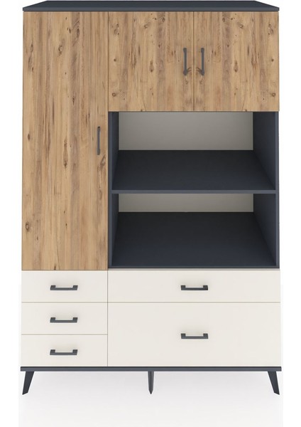 Kronos Dolap 7 Raflı 5 Çekmeceli 3 Kapaklı 132X59X195 Antrasit-Çam/aytaşı