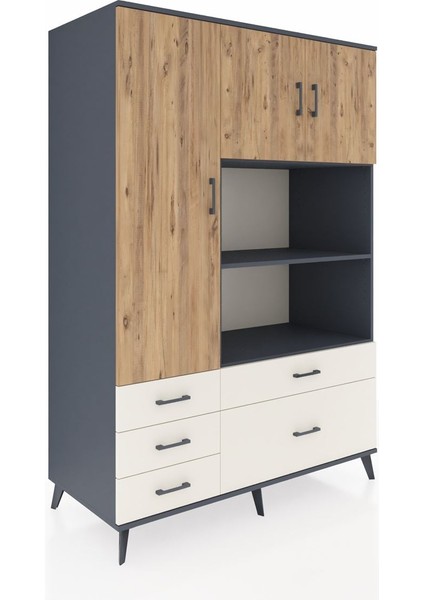 Kronos Dolap 7 Raflı 5 Çekmeceli 3 Kapaklı 132X59X195 Antrasit-Çam/aytaşı fiyatları