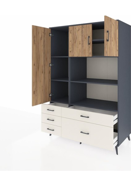 Kronos Dolap 7 Raflı 5 Çekmeceli 3 Kapaklı 132X59X195 Antrasit-Çam/aytaşı modelleri