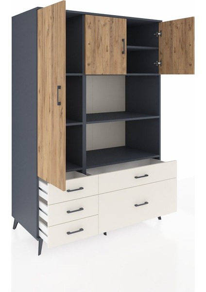 Kronos Dolap 7 Raflı 5 Çekmeceli 3 Kapaklı 132X59X195 Antrasit-Çam/aytaşı indirimleri