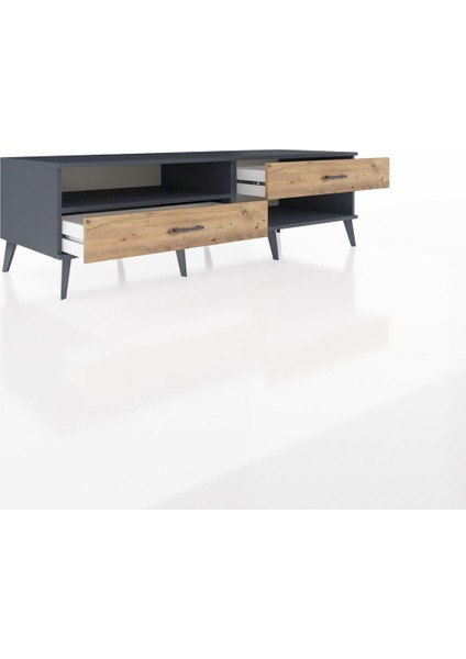 Kronos Tv Ünitesi Tek Raflı 2 Çekmeceli 176X59X51 Antrasit-Antrasit/çam indirimleri