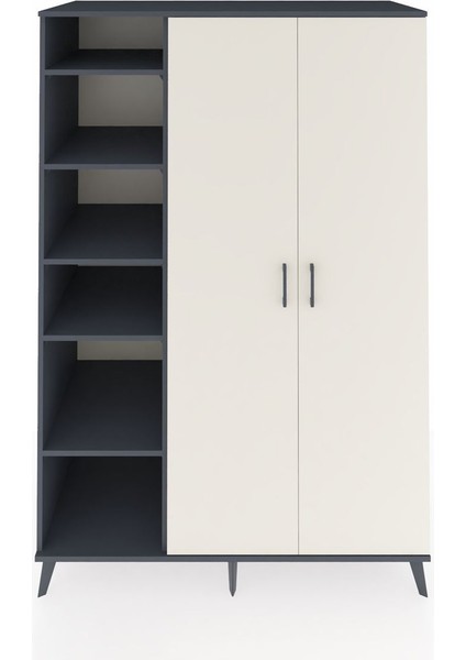 Kronos Dolap 7 Raflı 2 Kapaklı Tek Askılı 132X59X195 Antrasit-Aytaşı/antrasit