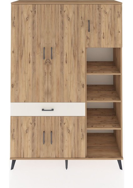 Hyperion Dolap 10 Raflı Tek Çekmeceli 5 Kapaklı 132X44X195 Çam-Çam/aytaşı