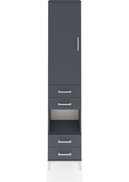 Arges Dolap 4 Raflı 4 Çekmeceli Tek Kapaklı 44X30X221 Antrasit-Antrasit