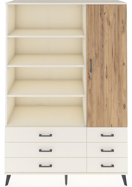 Hyperion Dolap 8 Raflı 6 Çekmeceli Tek Kapaklı 132X44X195 Aytaşı-Çam/aytaşı