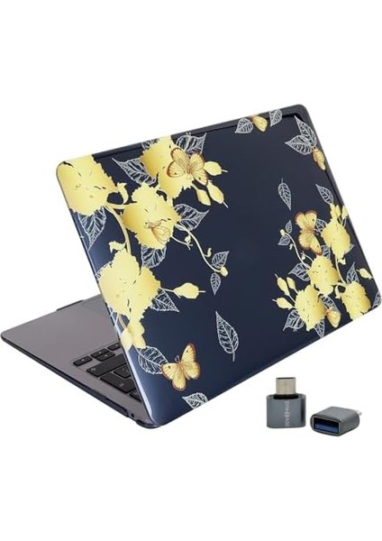 Matebook D14 Kılıf Kristal Ince Ultra Koruyucu Set Kapak Darbe ve Çizik Önleyici 2019-2022 Modelleri ile Uyumlu Çiçek Desenli Sarı modelleri