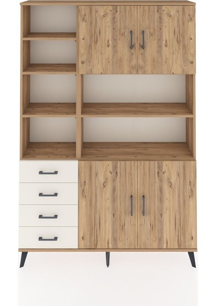 Arges Dolap 9 Raflı 4 Çekmeceli 4 Kapaklı 132X30X195 Çam-Çam/aytaşı