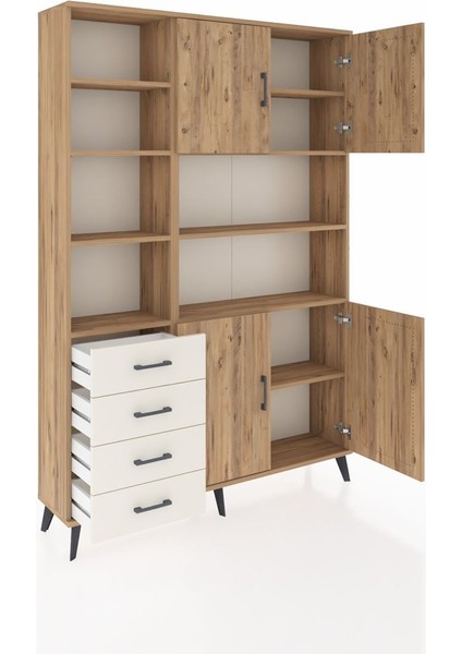 Arges Dolap 9 Raflı 4 Çekmeceli 4 Kapaklı 132X30X195 Çam-Çam/aytaşı indirimleri