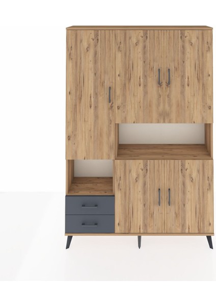 Arges Dolap 10 Raflı 2 Çekmeceli 5 Kapaklı 132X30X195 Çam-Çam/antrasit