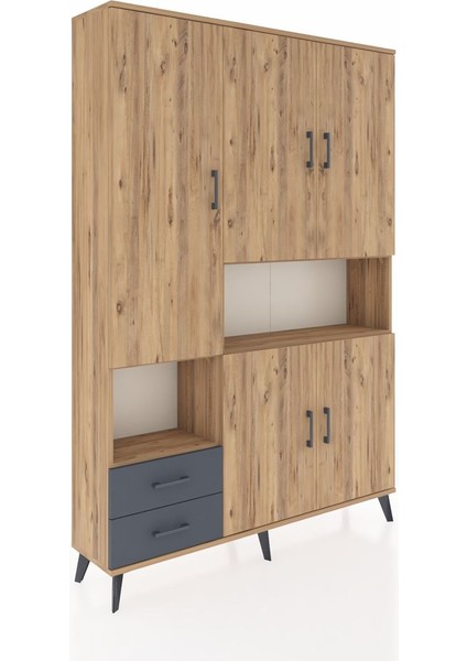 Arges Dolap 10 Raflı 2 Çekmeceli 5 Kapaklı 132X30X195 Çam-Çam/antrasit fiyatları